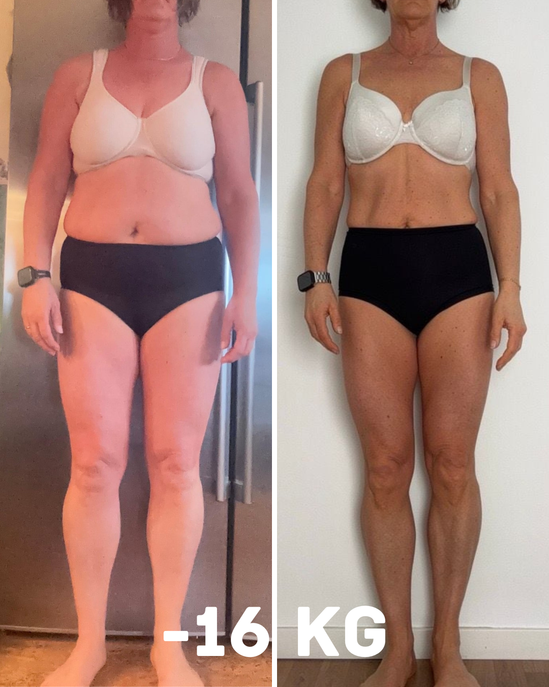 Före och efter, klient som gått ner 16 kilo