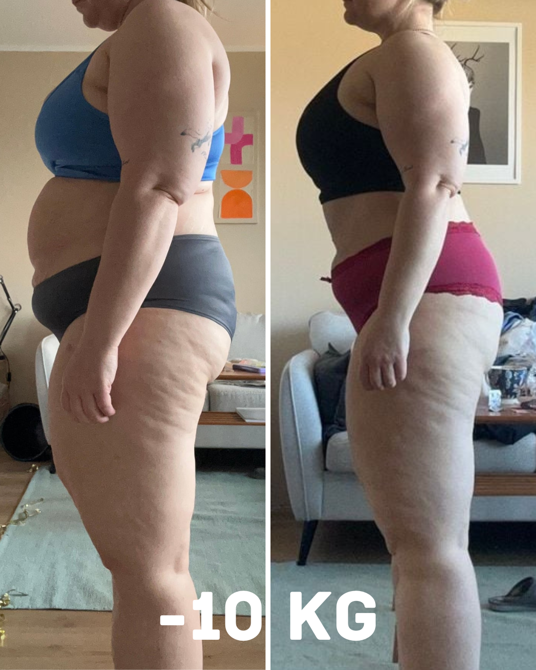 Före och efter, klient som gått ner 10 kilo