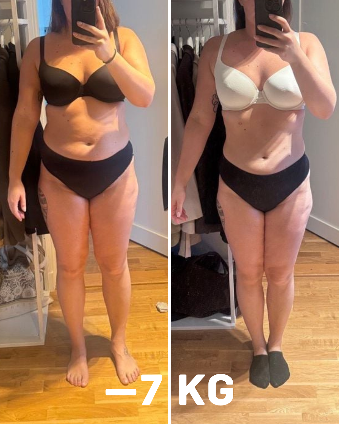 Före och efter, klient som gått ner 7 kilo